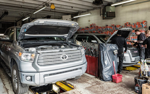 open truck in the garage