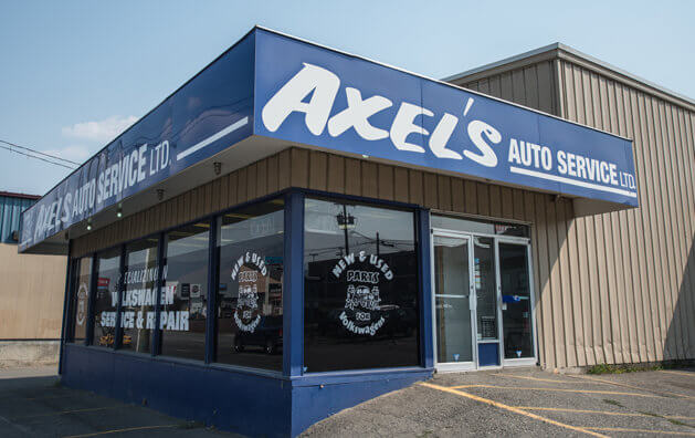 Frontis view of Axel's Auto Service shop in Kamloops, BC