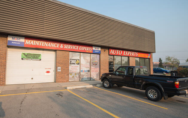 Entrance view of Auto Experts shop in Calgary, AB
