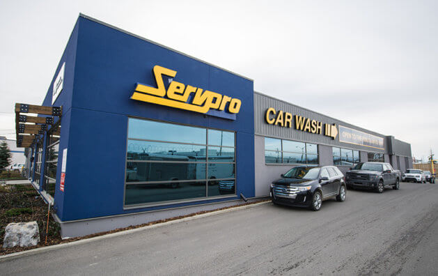 Entrance view of Servpro Car Wash shop in Calgary, AB