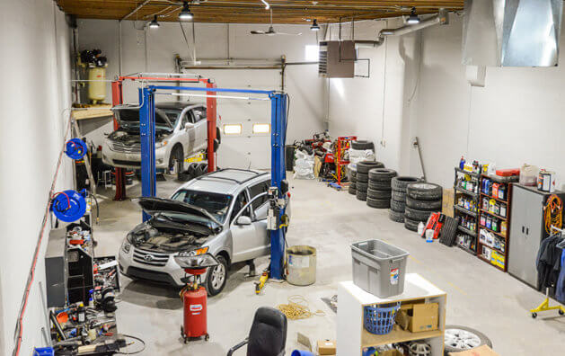 Shop view from above including two service hoists